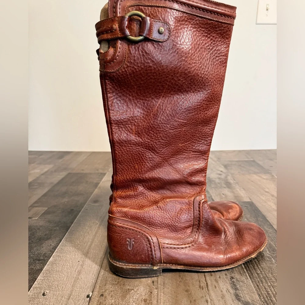 Frye Harness Tall Leather Boots Brown Moto Riding Western Zip Size 9B